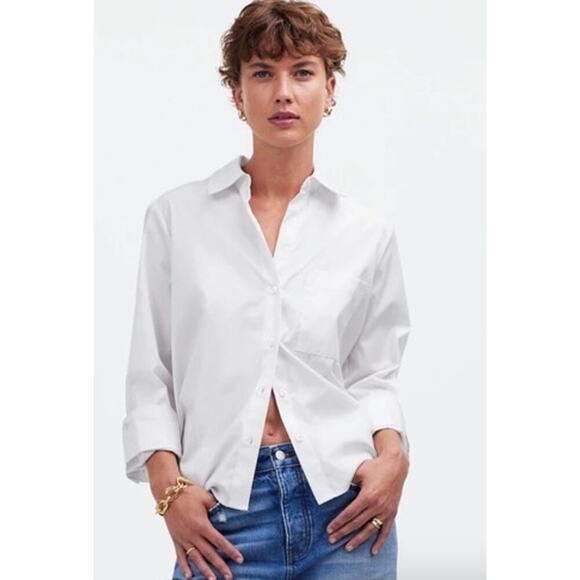 Madewell Easy Y Neck Button Up Shirt White NWT S - Picture 1 of 8